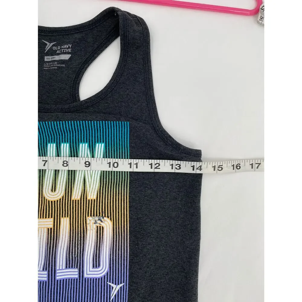 Old Navy Active Run Wild Print Racerback Tank Top Gray Girls Large 10-12